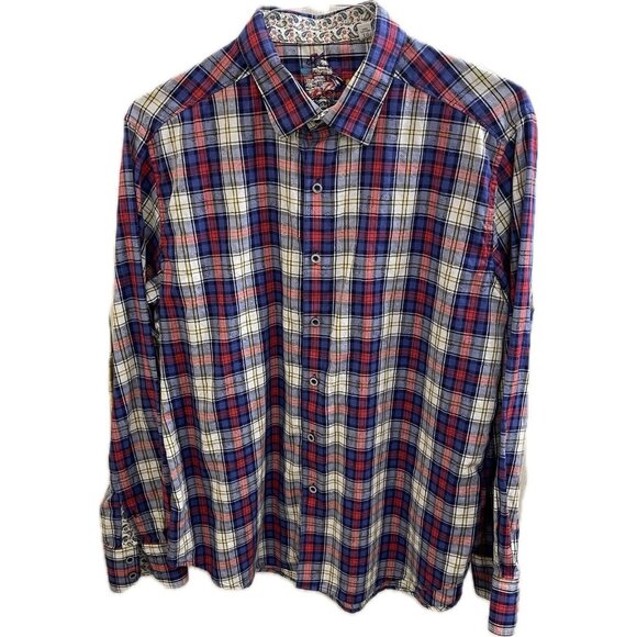 Men's Robert Graham Long Sleeved Plaid Flip Cuff Button Up Shirt XL - Picture 1 of 9